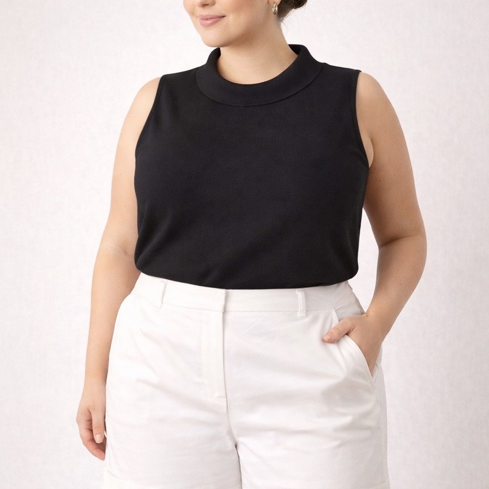 Talbots‎ Collared Sleeveless Pique Polo (3X) Black Comfortable Stretch Summer